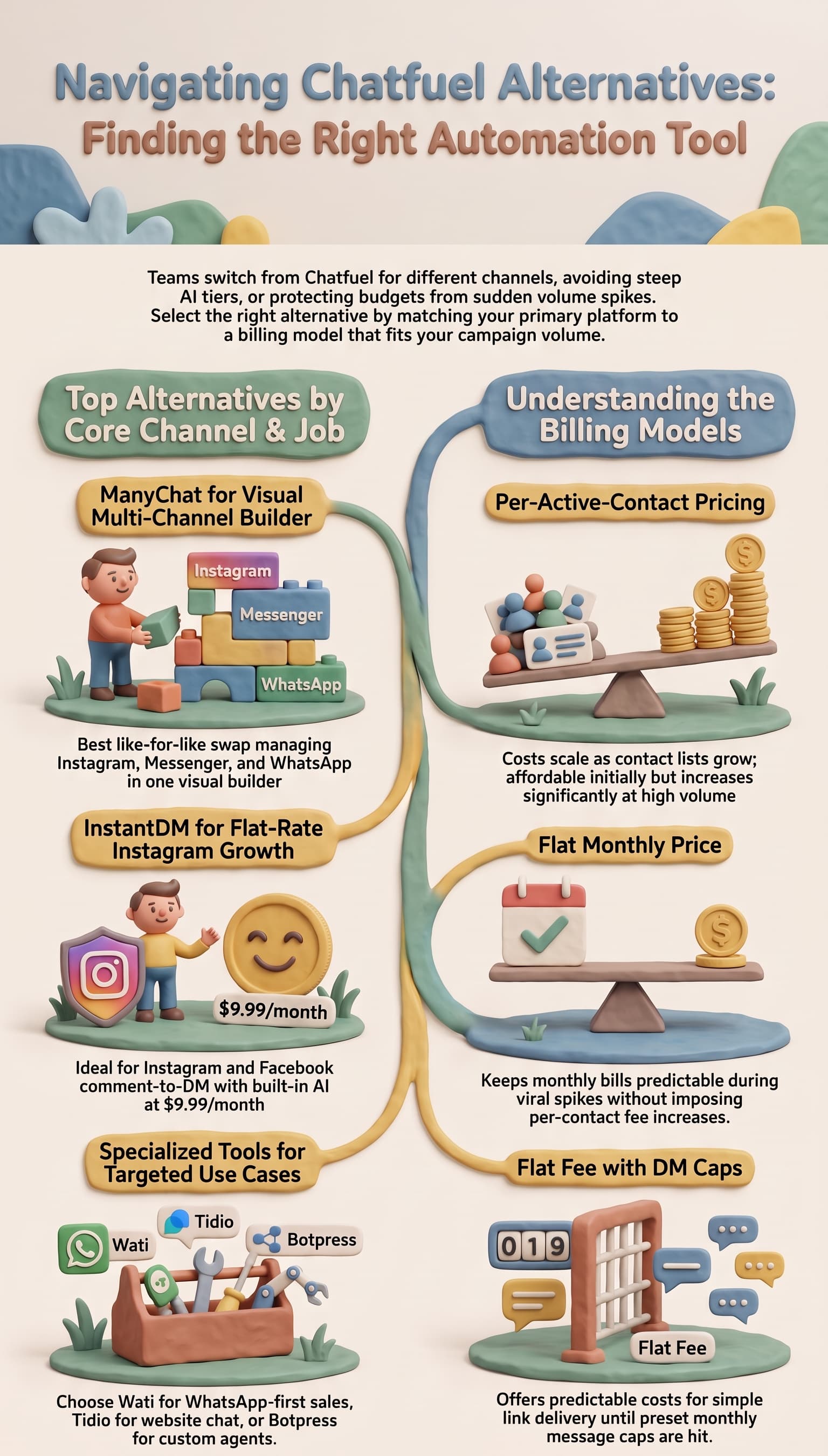 3D infographic comparing AI agents and AI chatbots, highlighting differences in autonomy, decision-making, task execution, and tool usage, with examples of customer support chatbots, automated workflows, complex task resolution, and hybrid AI systems.