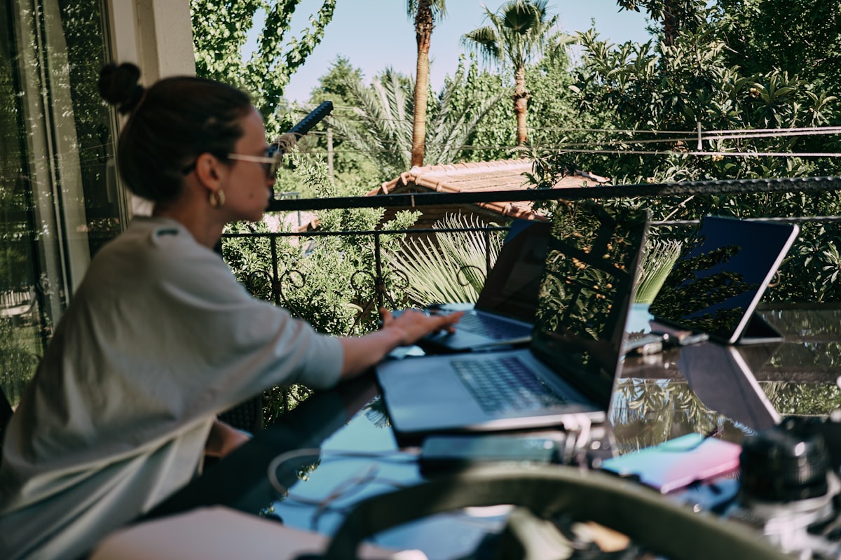 Digital nomad working on laptop