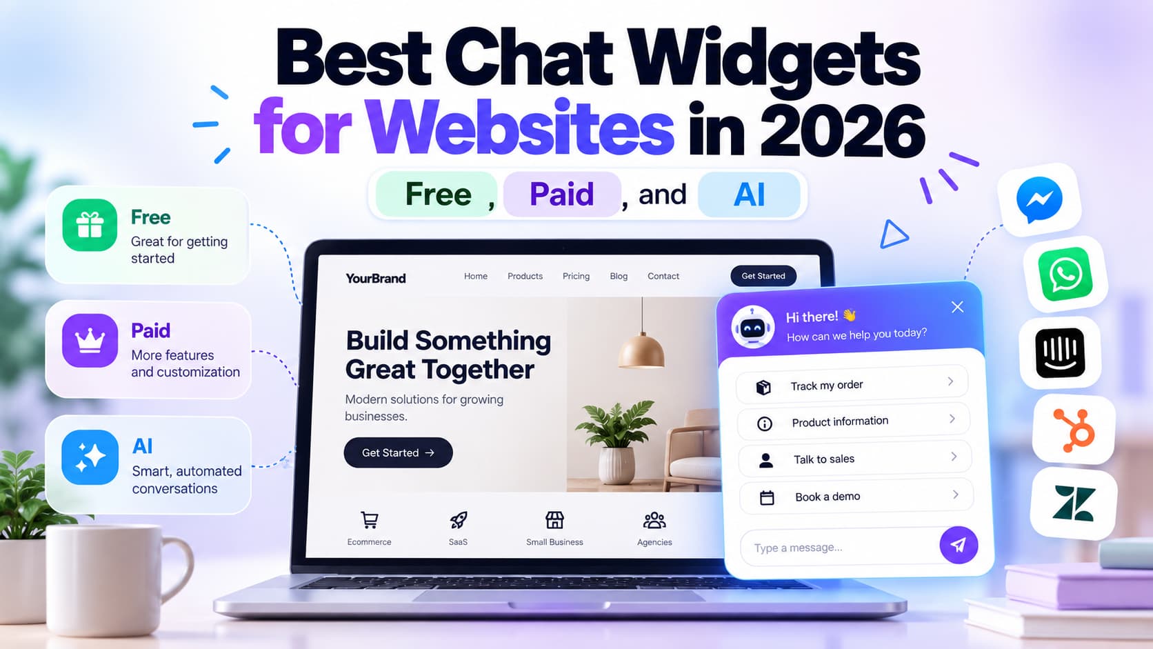 Best chat widgets for websites in 2026, comparing free, paid, and AI chat widget options on a modern website.