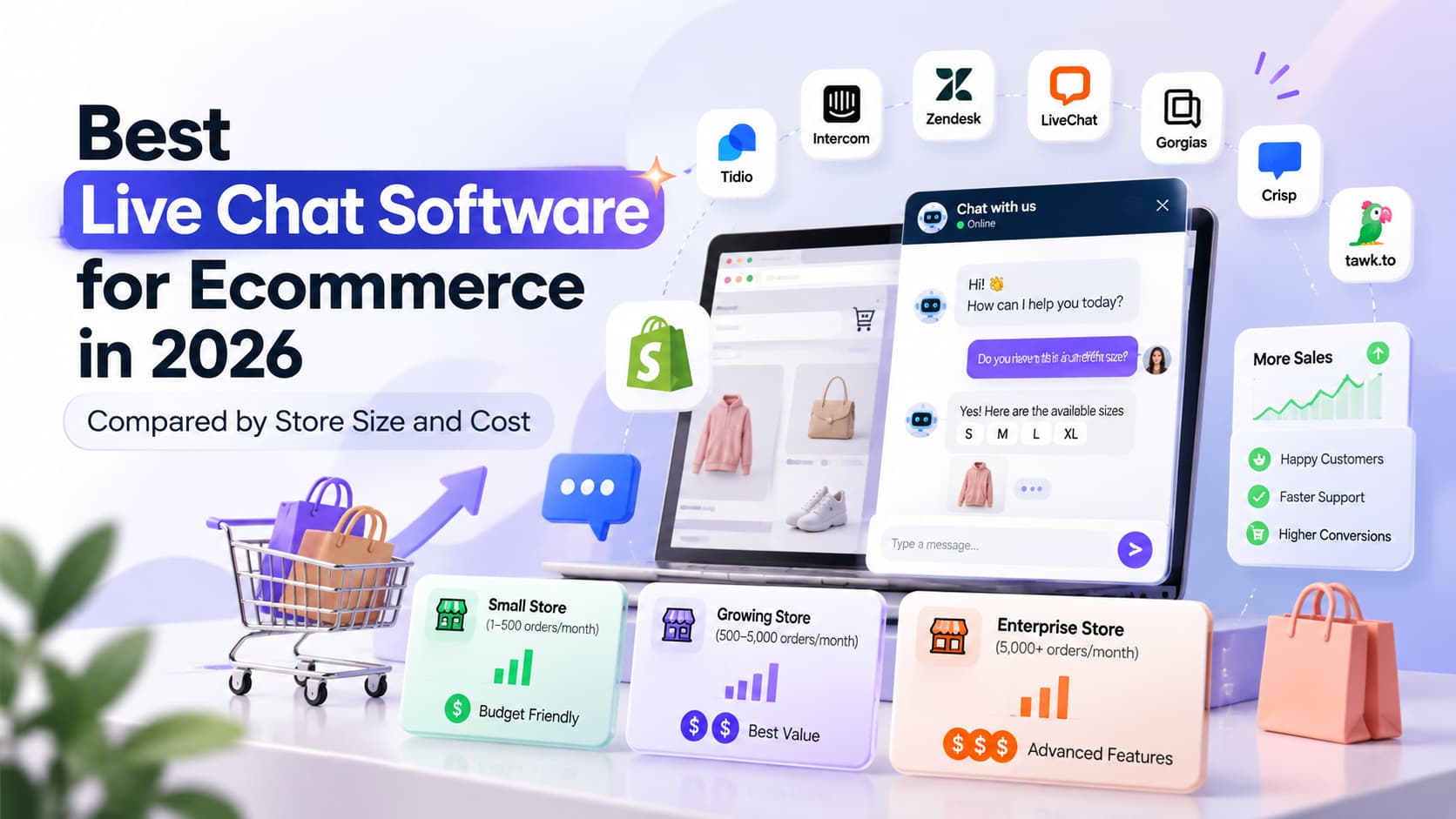 Best live chat software for ecommerce in 2026, comparing chat platforms by store size, cost, customer support, and sales potential.