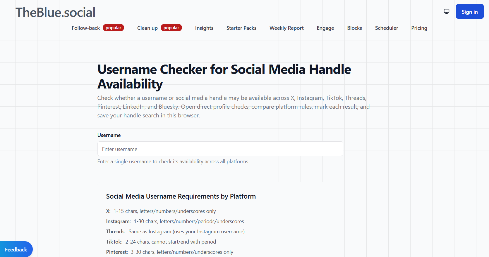 Screenshot of the Instant Username Search homepage featuring a yellow lightning bolt logo and the heading “Instant Username Search.” A search field labeled “Search username” sits below the heading, followed by the text “Instantly check username availability across multiple platforms as you type. Dictionaries & Encyclopedias.” Social platform icons for TikTok, Instagram, YouTube, Twitch, X, Facebook, LinkedIn, and Reddit appear underneath, with the note “and 65 more platforms, plus 12 domain extensions.” Purple side panels on the left and right display large “Convert PDF to Excel” ads with the PDF2XL logo.