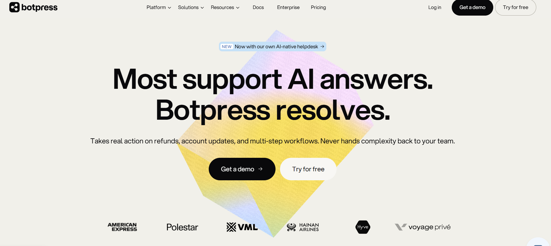 A screenshot of the Botpress website homepage featuring a large headline that reads 