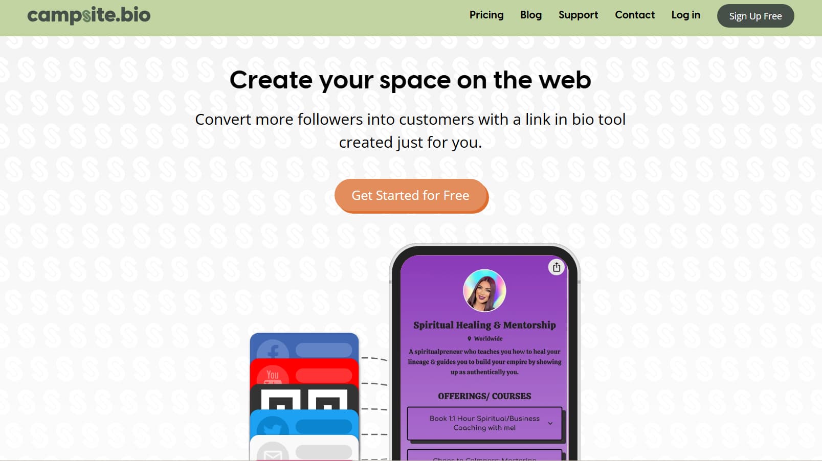 Campsite.bio homepage featuring the headline 