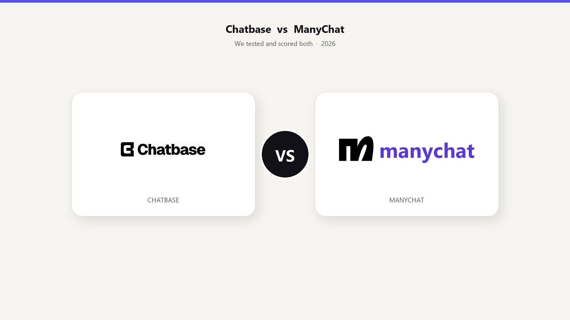 Chatbase logo on the left, VS in the center, ManyChat logo on the right. 2026 comparison graphic.