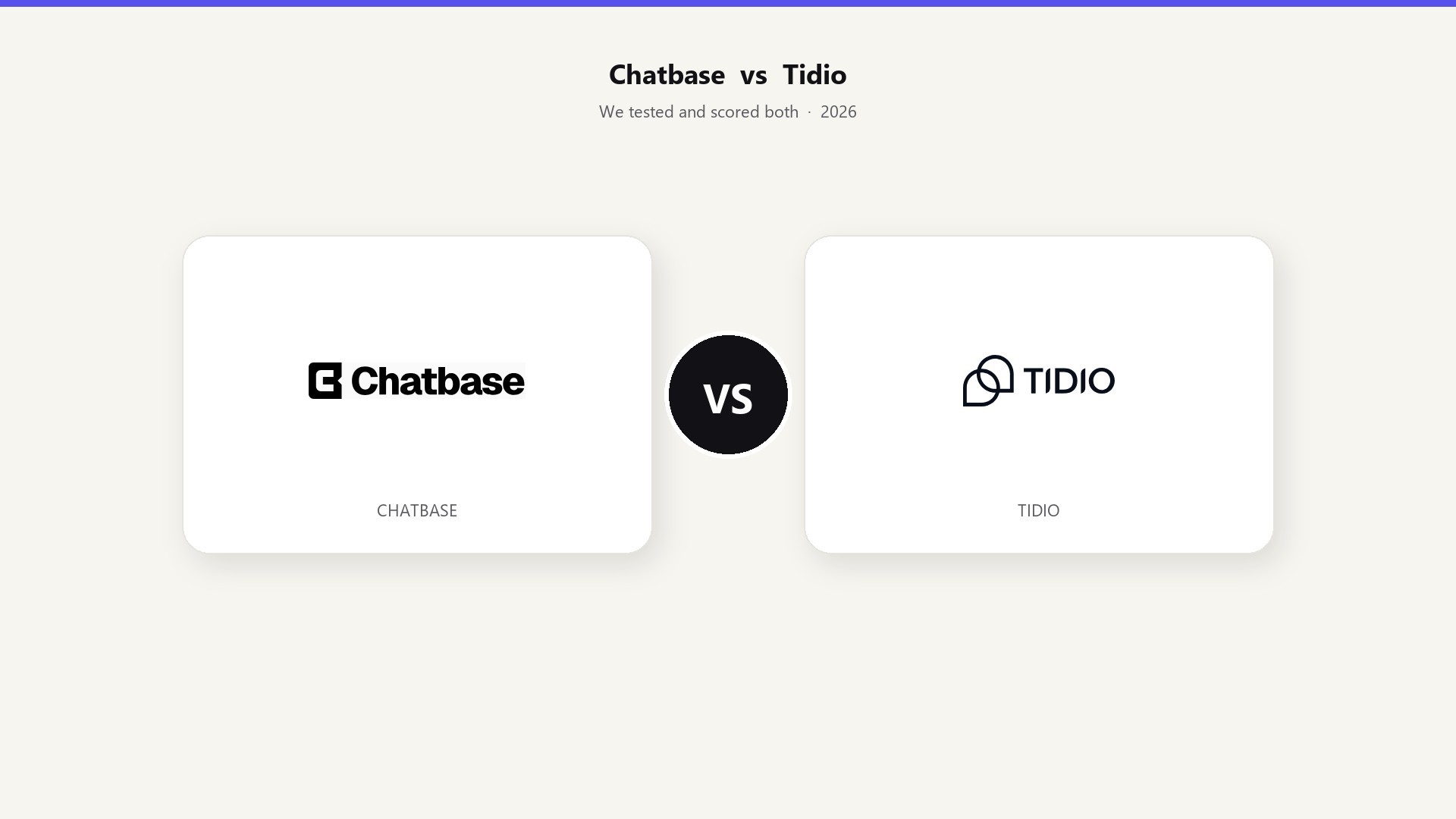 Chatbase logo on the left, VS in the center, Tidio logo on the right. Screenshot-based 2026 comparison graphic.