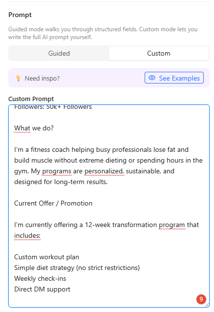 Advanced AI settings in InstantDM including message context, max tokens, and reply mode for Claude