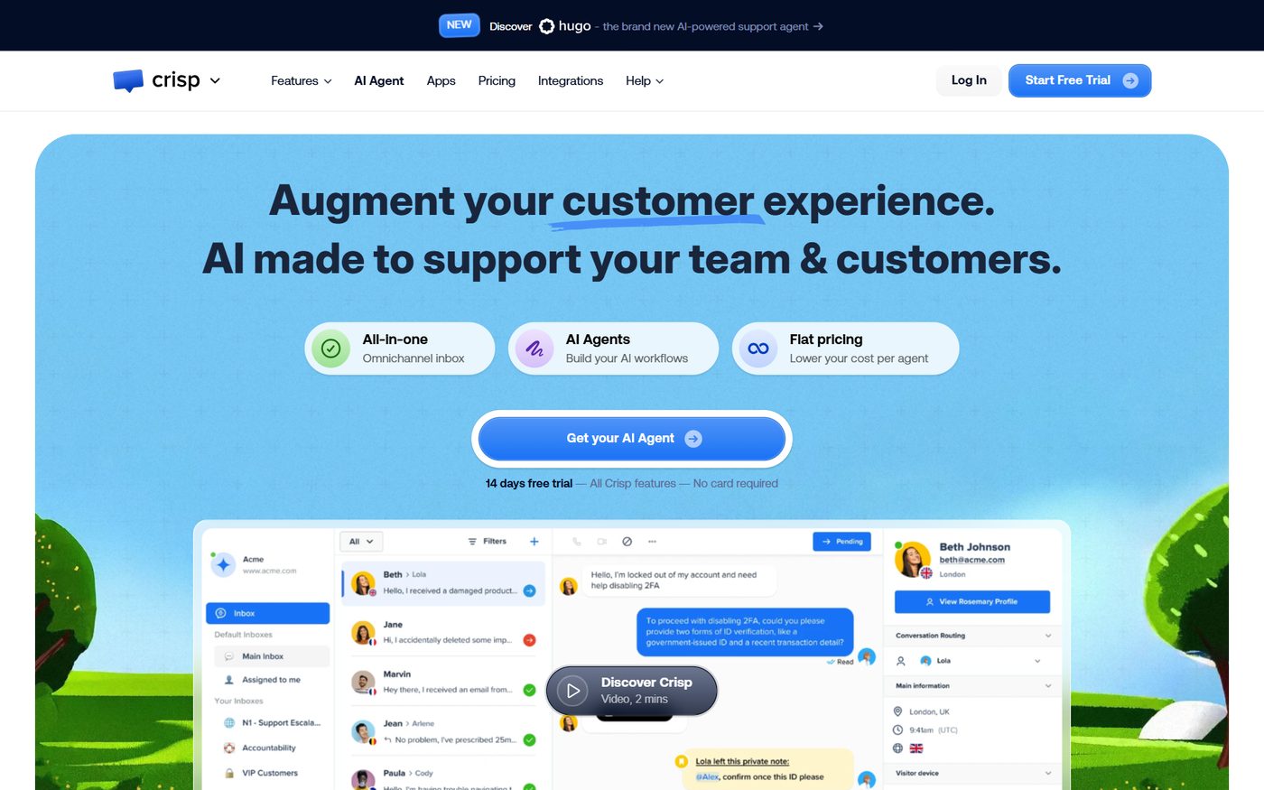 Crisp homepage screenshot, August 2026