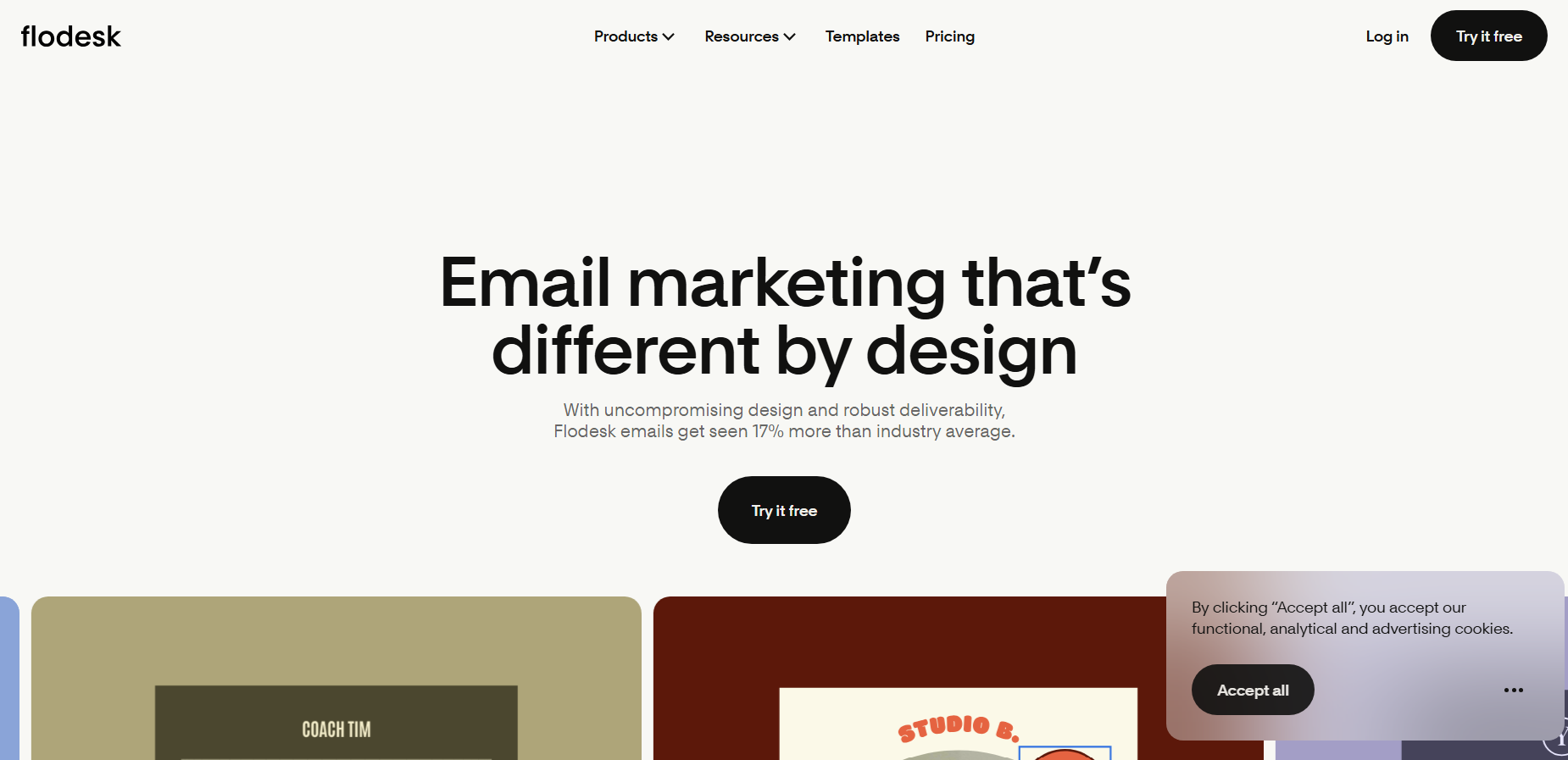 Flodesk homepage featuring the headline