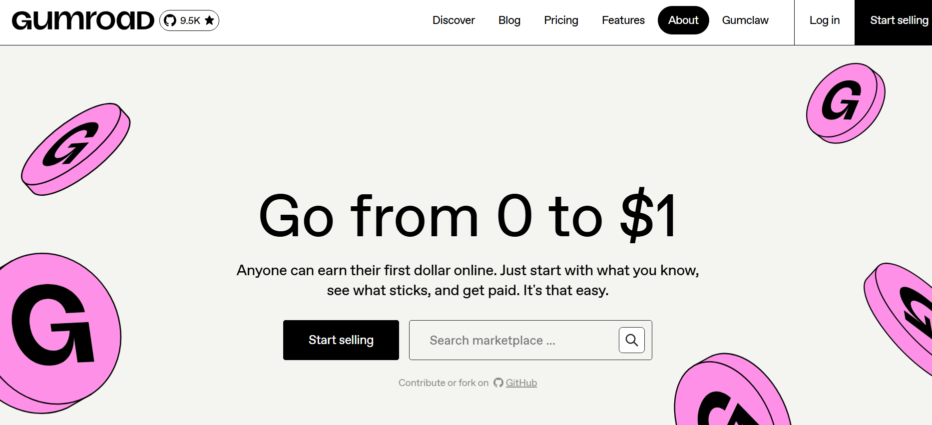 Gumroad homepage featuring the headline 