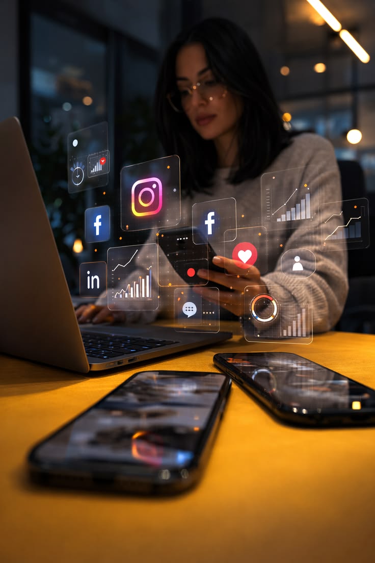 Using Instagram messaging for customer support and lead generation: A digital marketer managing multi-channel social media automation tools and engagement metrics.