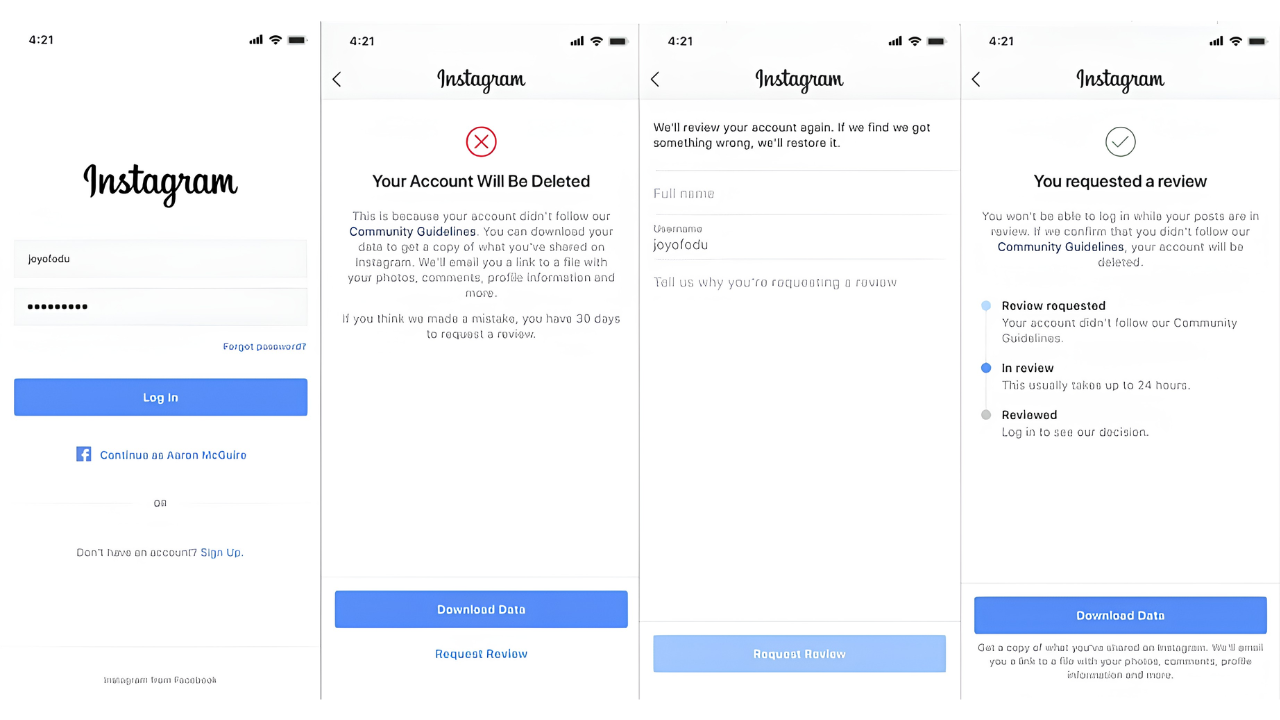 steps to recover instagram disabled account