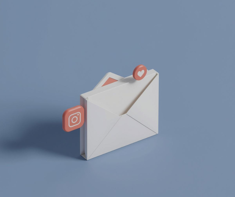 This minimalist 3D graphic features a white envelope with floating Instagram and heart notification icons, set against a calm blue background. It serves as a visual metaphor for the high volume of manual engagement creators face, illustrating the "hidden cost" of time spent managing an overflowing inbox.