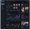 Dark-themed analytics dashboard displaying key metrics, charts, and user insights, including performance graphs, activity trends, and profile summaries in a modern UI layout.
