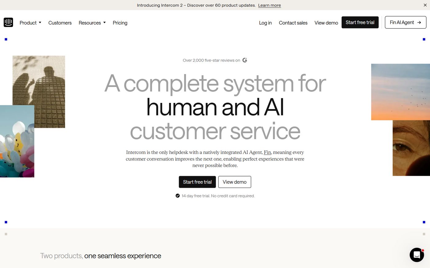 Intercom homepage screenshot, August 2026