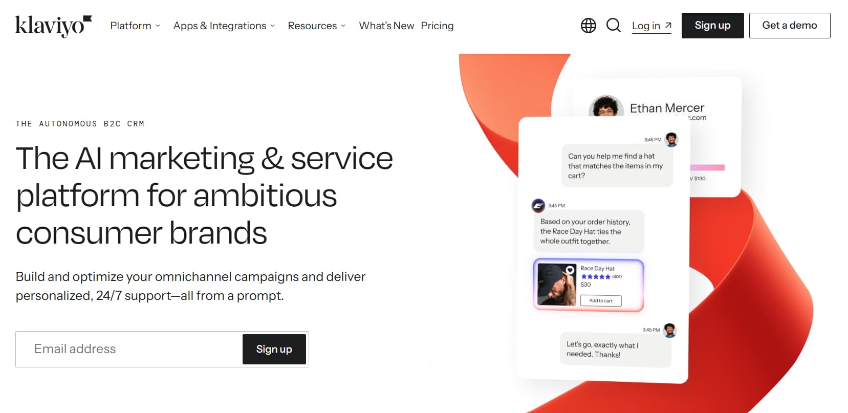 Alt text:*
Homepage hero section of the Klaviyo website featuring the headline 