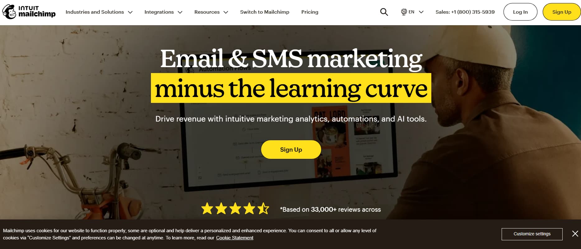 Alt text:*
Homepage hero section of the Intuit Mailchimp website featuring the headline 