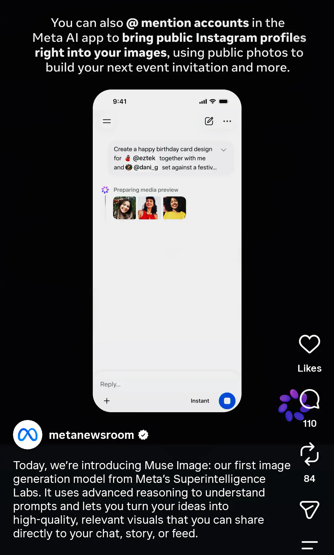 screenshot of meta muse generate the image of any public non opted out users photo