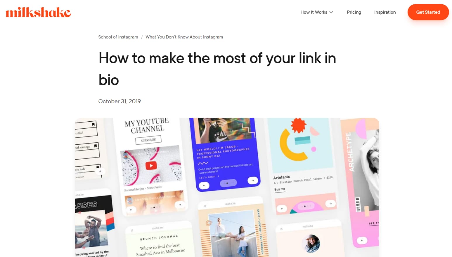 Milkshake webpage featuring the article 