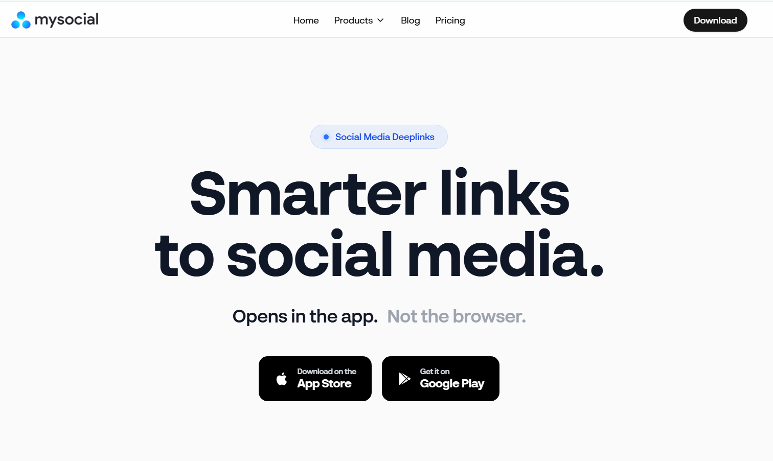 MySocial homepage promoting Social Media Deeplinks with the headline 