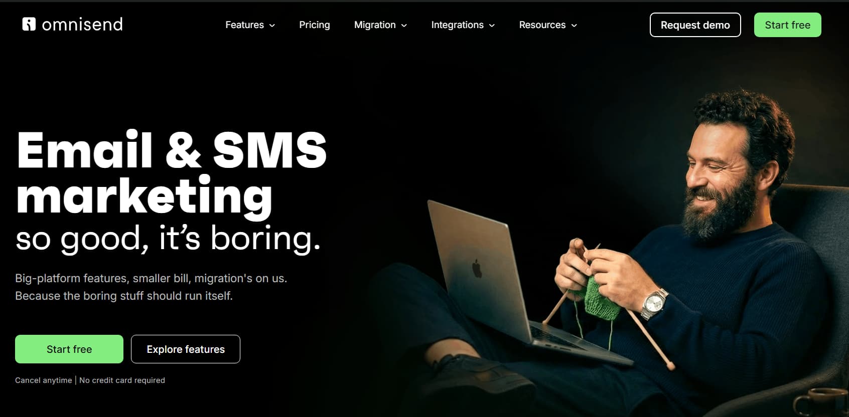 Screenshot of the Omnisend homepage featuring the headline