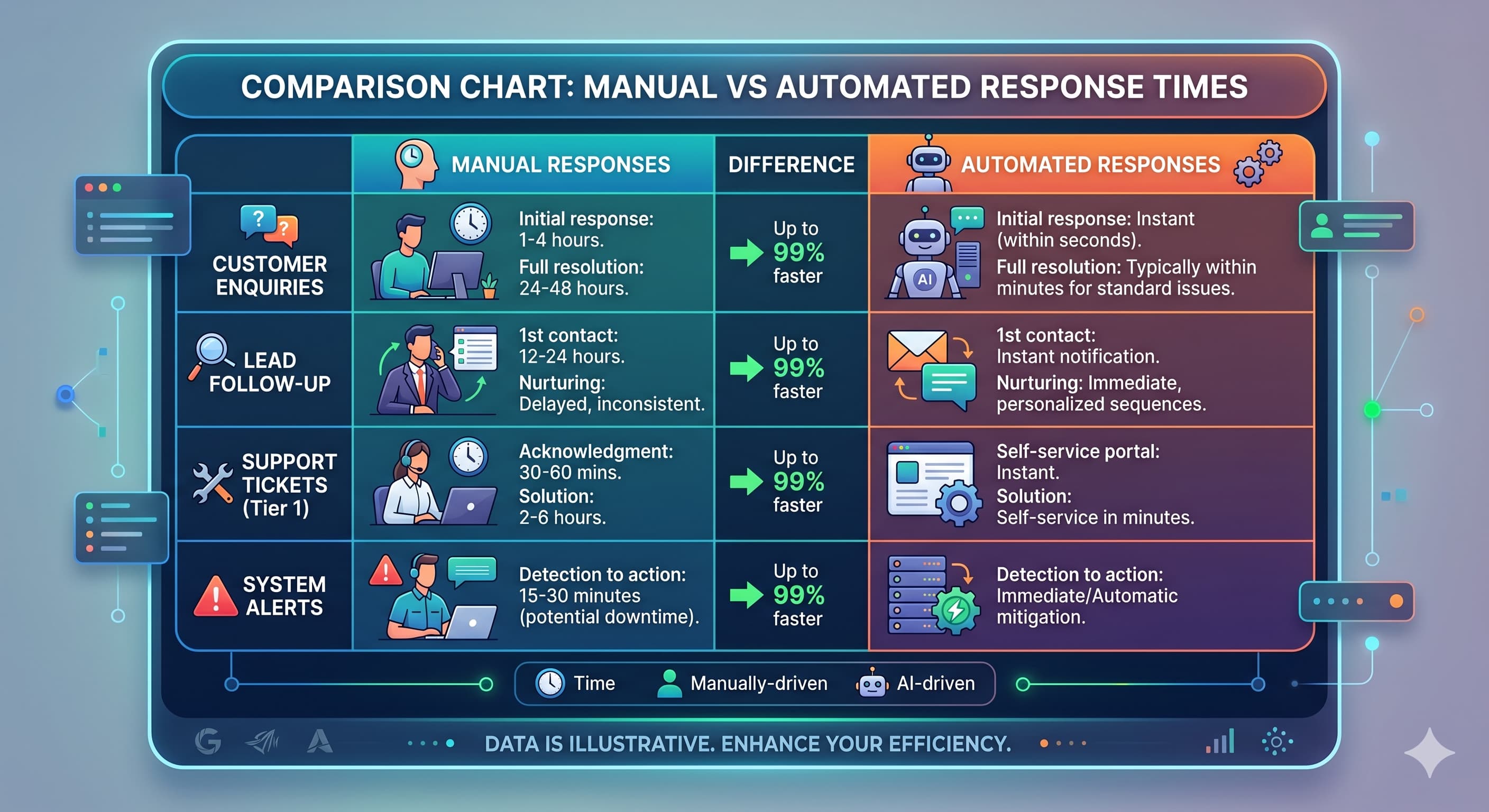 A sleek, modern comparison chart titled