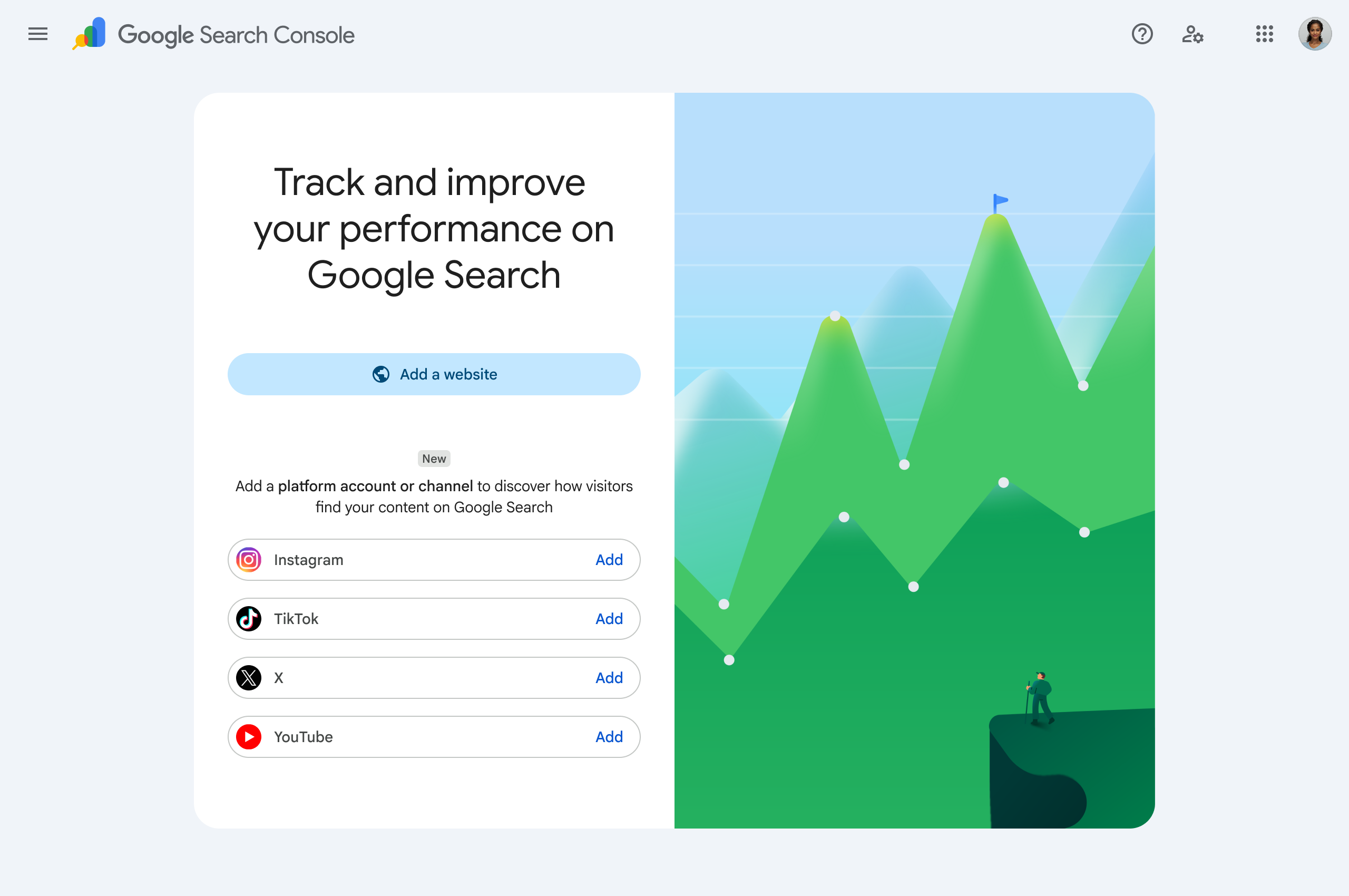 google search console screenshot for adding instagram as property