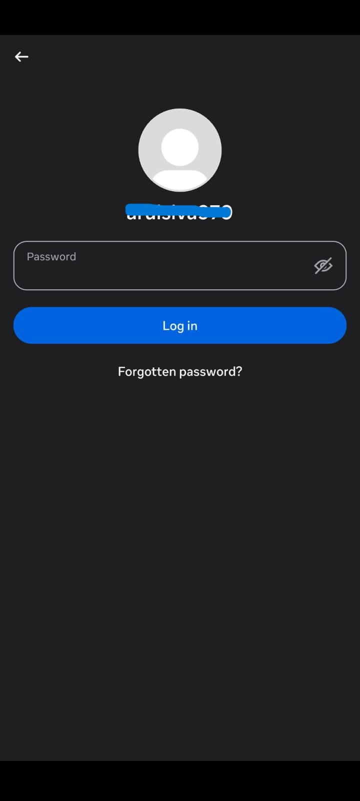 Instagram login screen with Forgotten password option
