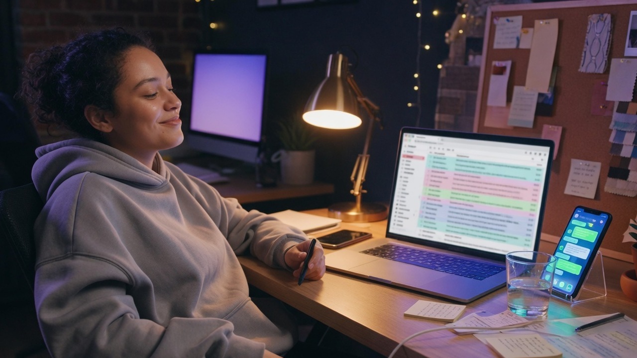 Creator at a desk while customer messages are being handled