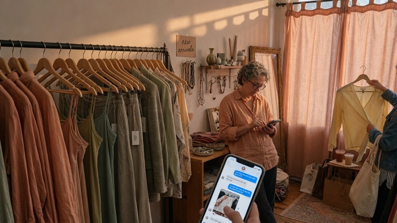 Shop owner glancing at a customer chat