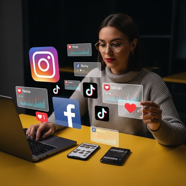 a girl using laptop in that she watching social media