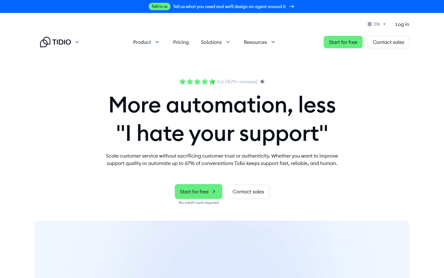 Screenshot of Tidio's website homepage, August 2026